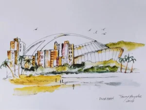 A4 watercolour illustration digital print of Durban Beachfront.